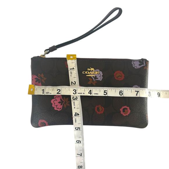 Coach Corner Zip Primrose Wristlet Small Brown Flower Logo Canvas Leather Wallet - Picture 8 of 10